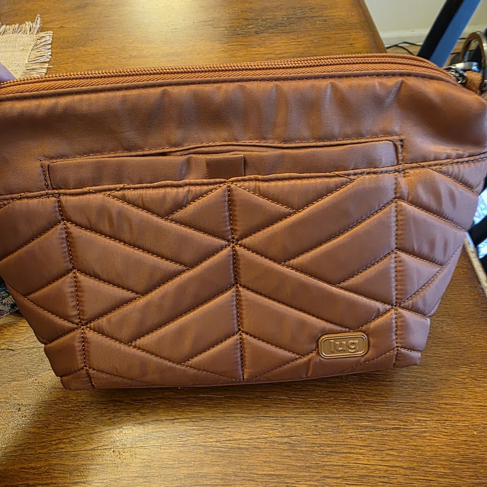 Lug Quilted Brown Cosmetic Bag with Geometric Design